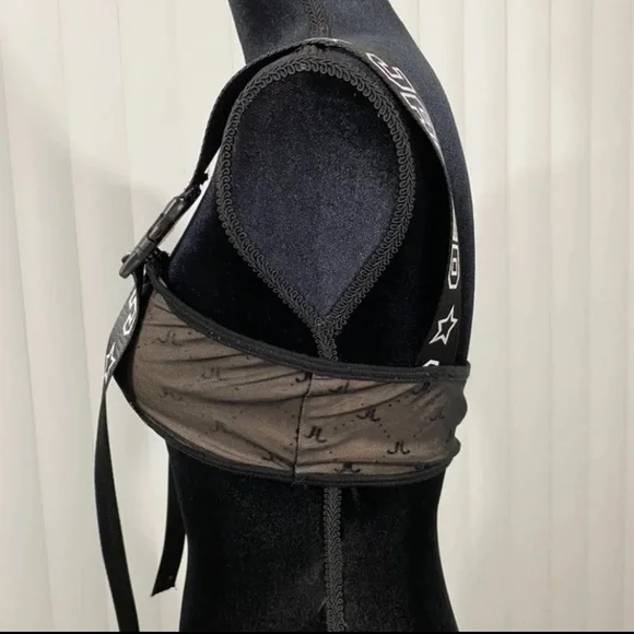 JADED LONDON Mesh Crop Bralette Rave Festival Bra Buckles Logo Straps Black XS - Picture 3 of 7